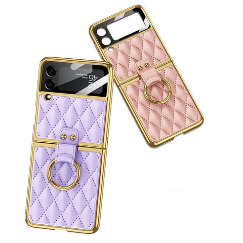 PREMIUM LÄDER ELEKTROPLÄTERING DIAMANT SKYDDSFODRAL FÖR GALAXY Z FLIP 3 & Z FLIP 4