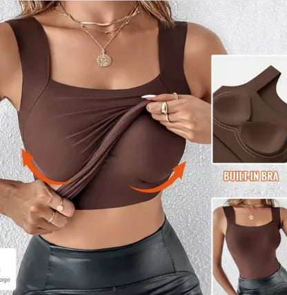 Thermische tanktops met U-hals en ingebouwde bh voor dames