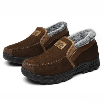 Varma, bekväma, valvstödjande, vattentäta snöstövlar i fleece för män gjorda av koskinn