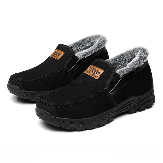 Varma, bekväma, valvstödjande, vattentäta snöstövlar i fleece för män gjorda av koskinn
