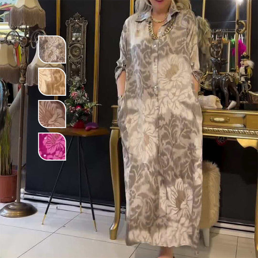 💕👗Långärmad avslappnad lös lång skjortklänning för damer