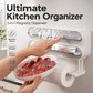 ⏳Tijdelijke Aanbieding⏰ 3-in-1 Magnetische Keuken Folie Dispenser – Ingebouwde Snijder voor Plasticfolie & Aluminiumfolie met Keukenrolhouder, Boorvrije Wandmontage Keukenorganizer voor Koelkast & Kast